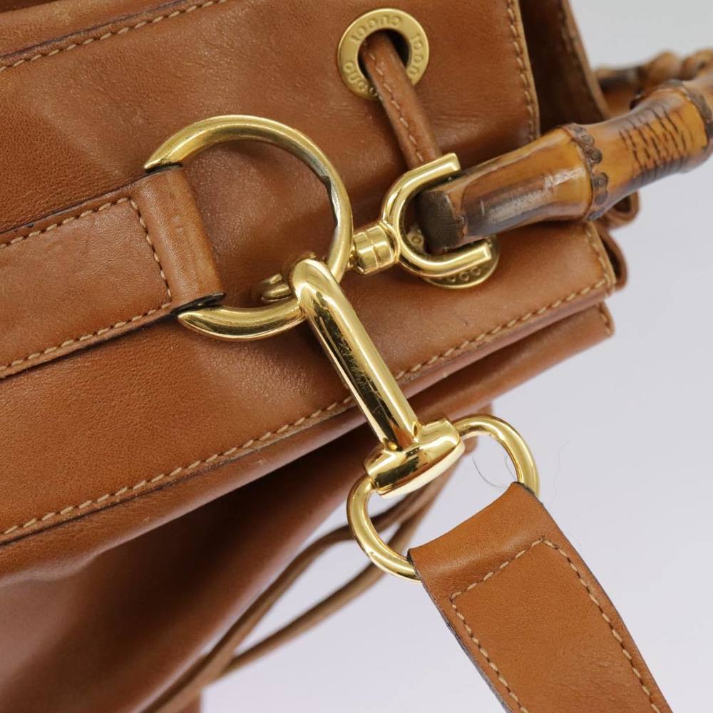 GUCCI Bamboo Shoulder Bag Leather 2way Brown Gold 001 2040 1657 Auth 96299 - Picture 10 of 16
